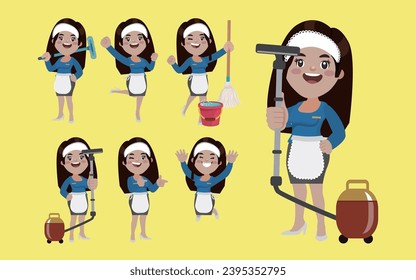 Set of cleaner with different poses