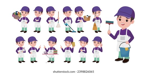 Set of cleaner with different poses