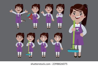 Set of cleaner with different poses