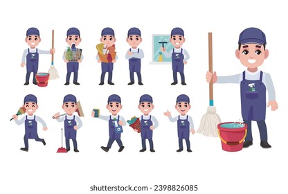 Set of cleaner with different poses