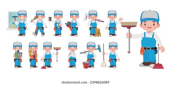 Set of cleaner with different poses