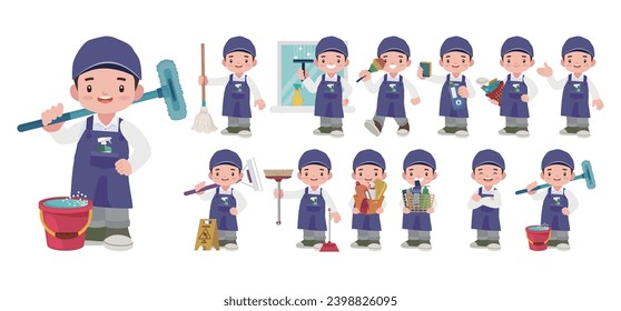 Set of cleaner with different poses