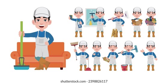 Set of cleaner with different poses