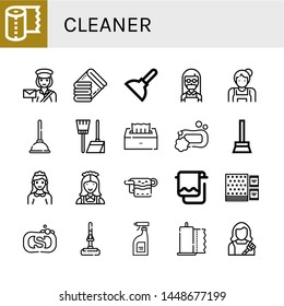 Set of cleaner icons such as Paper towel, Postwoman, Towels, Plunger, Maid, Broom, Tissue, Soap, Towel, Napkin, Mop, Cleaning products, Housekeeper , cleaner