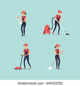 Set of cleaners. Flat design vector illustration.