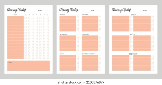 set cleaning checklist, schedule planner