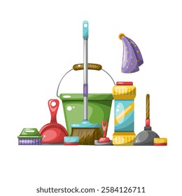 Set cleaning cleanliness detergents. Hand drawn illustration isolated on white background
