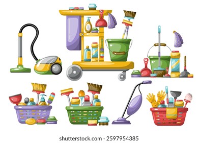 Set cleaning cleanliness detergents. Hand drawn illustration isolated on white background