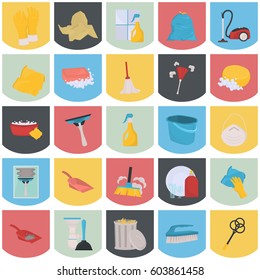 Set of cleaning color flat icons for web and mobile design