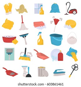 Set of cleaning color flat icons for web and mobile design