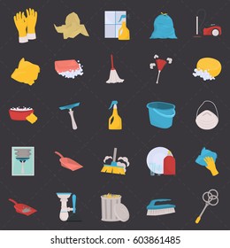 Set of cleaning color flat icons for web and mobile design