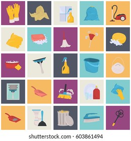 Set of cleaning color flat icons for web and mobile design