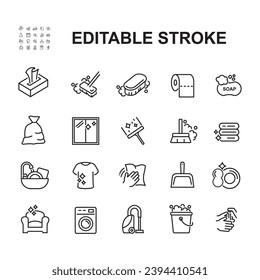 Set of Cleaning Icon Illustrations In Line Style.