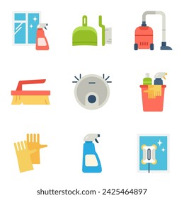 Set of cleaning icons. Contains icons as windows and floor cleaning and more. Pictogram isolated on a white background.