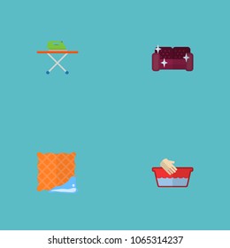 Set of cleaning icons flat style symbols with furniture, clean cloth, ironing and other icons for your web mobile app logo design.