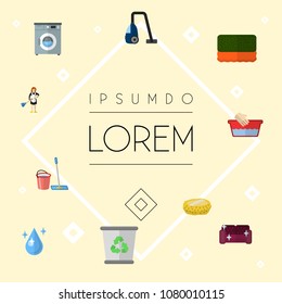 Set of cleaning icons flat style symbols with bucket with besom, sponge, hand wash icons for your web mobile app logo design.