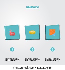 Set of cleaning icons flat style symbols with clean cloth, soap and other icons for your web mobile app logo design.
