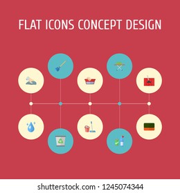 Set of cleaning icons flat style symbols with housekeeping, sponge, wiping and other icons for your web mobile app logo design.