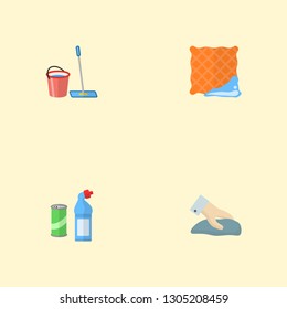 Set of cleaning icons flat style symbols with clean cloth, wiping, bucket with besom and other icons for your web mobile app logo design.