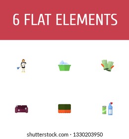 Set of cleaning icons flat style symbols with housemaid, detergent, sponge and other icons for your web mobile app logo design.