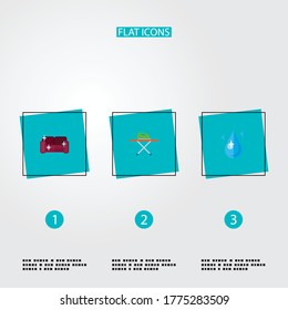 Conjunto de iconos de limpieza símbolos de estilo plano con agua de gota, muebles, planchado y otros iconos para el diseño del logo de tu aplicación móvil web.