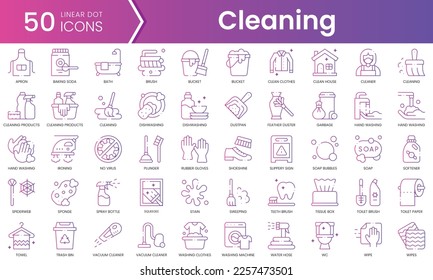 Set of cleaning icons. Gradient style icon bundle. Vector Illustration