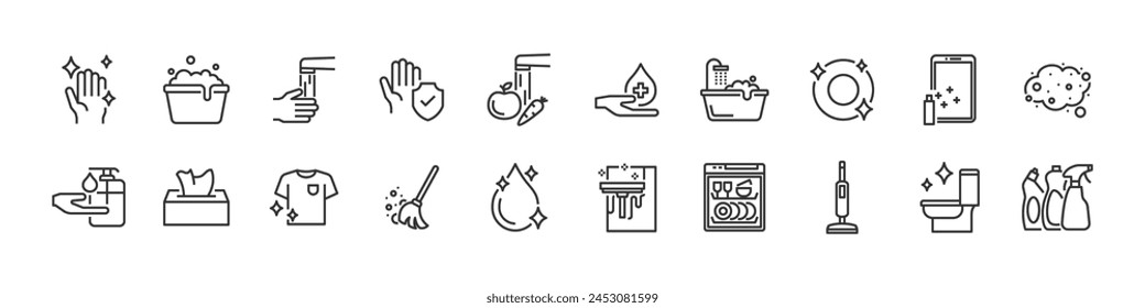 set of cleaning icons, hygiene, housework