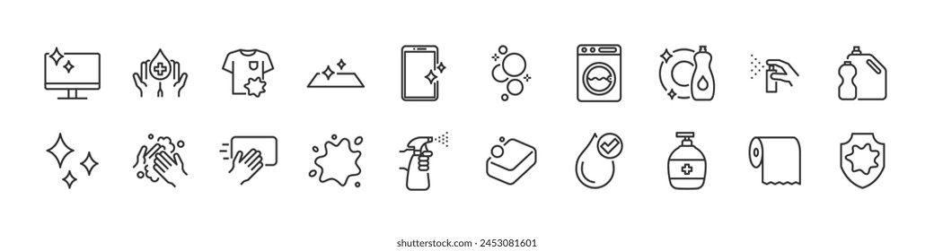 set of cleaning icons, hygiene, housework