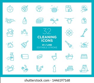 Set of Cleaning icons in line