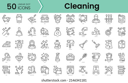 Set of cleaning icons. Line art style icons bundle. vector illustration