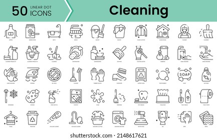 Set of cleaning icons. Line art style icons bundle. vector illustration