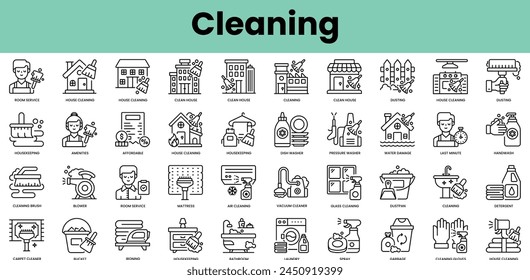Set of cleaning icons. Linear style icon bundle. Vector Illustration