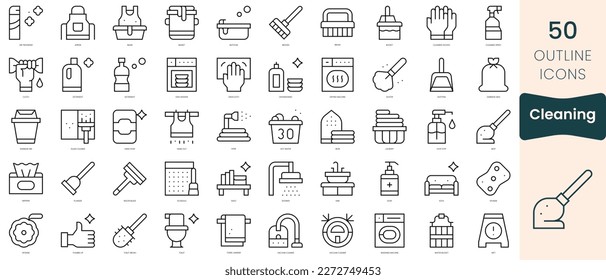 Set of cleaning icons. Thin linear style icons Pack. Vector Illustration