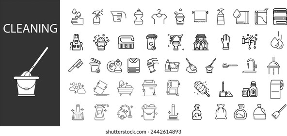 Set Cleaning icons. Thin outline icons pack. Vector illustration