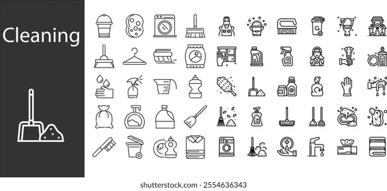 Set Cleaning icons. Thin outline icons pack. Vector illustration	
