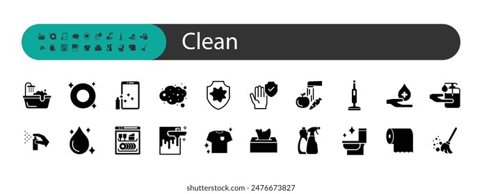 set of cleaning icons, wash, hygiene