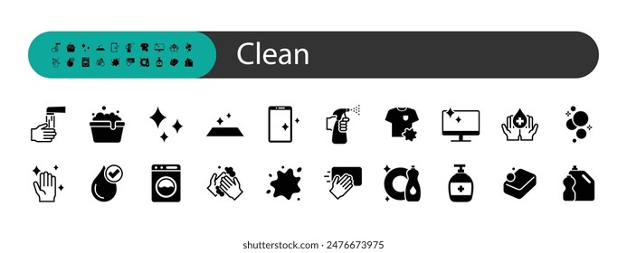 set of cleaning icons, wash, hygiene