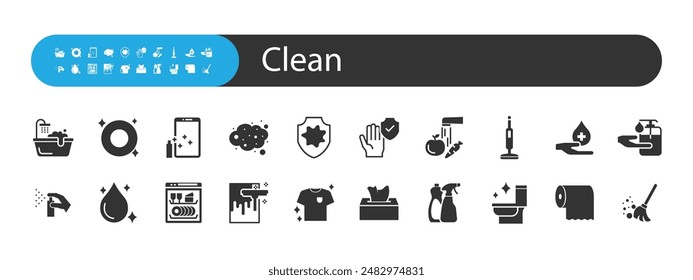 set of cleaning icons, wash, hygiene