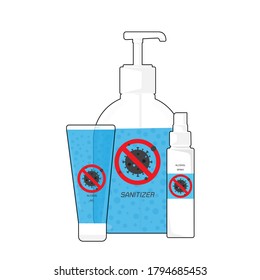 Set of cleaning item isolated (Including Alcohol gel alcohol spray and hand sanitizer), Used for prevent Coronavirus (COVID-19), New normal hygiene concept.
