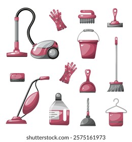 Set of cleaning items for cleaning. Hand drawn illustration isolated on white background