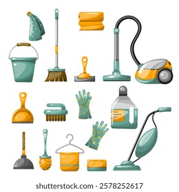 Set of cleaning items. Hand drawn illustration isolated on white background