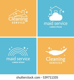 Set Cleaning and maid service. Label collection. Vector logo and design elements.