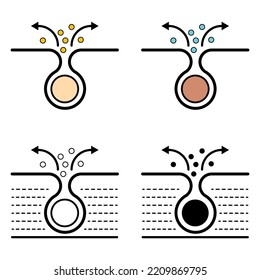 Set of Cleaning pore icon, blackhead dermatology skin problem, acne skincare problem symbol vector illustration .