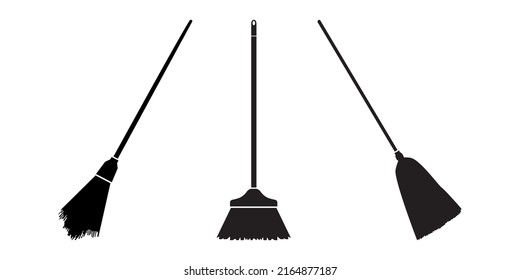 A set of cleaning products, a broom. Household items for cleaning. Vector illustration isolated on a white background