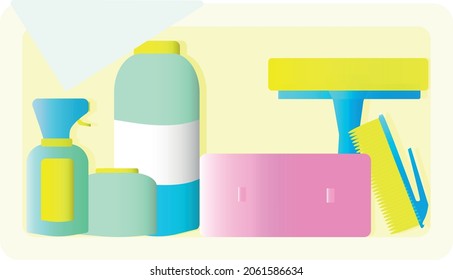 set of cleaning products cleaning products and brushes