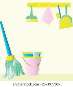set of cleaning products cleaning products and brushes