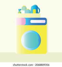 set of cleaning products cleaning products and brushes and Washer