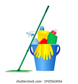 A set of cleaning products. Cleaning disinfectants for home and office. Vector illustration isolated on white background.