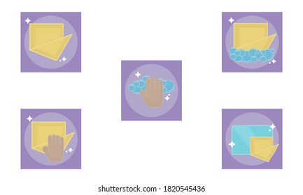 Conjunto de iconos de productos de limpieza - Ilustración vectorial