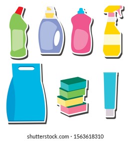 set of cleaning products isolated on white background